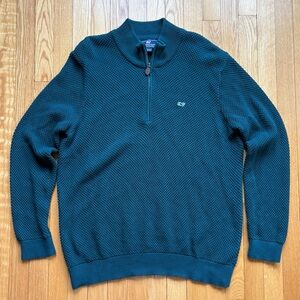 Vineyard Vines Men’s 1/4 Zip Knit Sweater Pullover Large Green Solid Whale